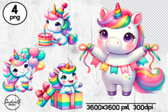 Cute birthday unicorn clipart Product Image 1