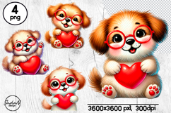 Cute Dog Valentine Clipart, Cute Puppy Clipart Product Image 1