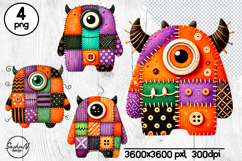 Cute Halloween patchwork monster clipart Product Image 1