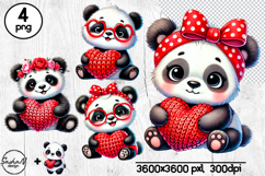 Cute Panda Valentine Clipart, Valentine animals Product Image 1