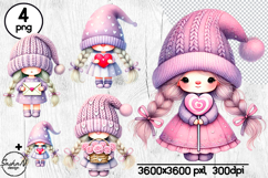 Valentine Gnome Girl clipart, Gnome with heart Product Image 1