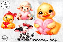 Cute Valentine Farm Animals Clipart, Valentines day Product Image 1