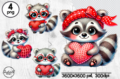 Cute raccoon Valentine clipart, Valentine animal png Product Image 1