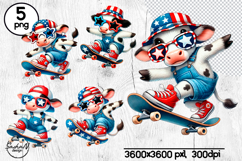 Patriotic cow on skateboard clipart, 4th of july png Product Image 1