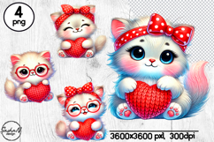 Cute Cat Valentine Clipart, Valentine animals Product Image 1