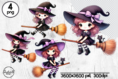 Cute witch clipart, Watercolor Halloween png Product Image 1