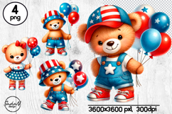 Patriotic bear clipart, 4th of july png Product Image 1