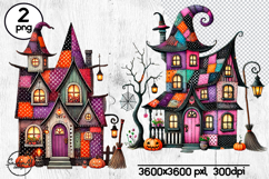 Cute patchwork Halloween house clipart Product Image 1