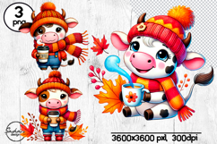 Cozy fall cow clipart, Autumn animals png Product Image 1