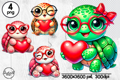Cute Turtle Valentine clipart, Valentine animals png Product Image 1