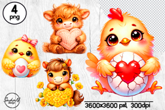 Cute Valentine Farm Animals Clipart, Valentines day Product Image 1
