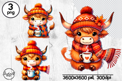 Cute highland cow clipart, Cozy fall sublimation Product Image 1
