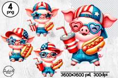 Funny patriotic pig png, Cute 4th of july clipart Product Image 1
