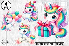 Cute birthday unicorn clipart Product Image 1