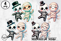 Cute Halloween clipart, Skeleton and mummy png Product Image 1