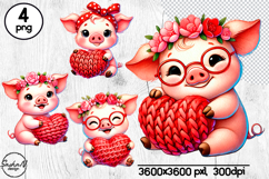 Cute Pig Valentine Clipart, Cute Puppy Clipart Product Image 1
