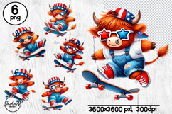 Patriotic highland cow on skateboard clipart, 4th of july Product Image 1