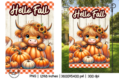 Highland cow Hello fall garden flag sublimation designs Product Image 1