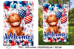 4th of july garden flag, Patriotic highland cow png Product Image 1
