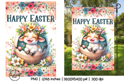 Easter cow, Happy Easter, Easter garden flag sublimation Product Image 1