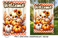 Welcome garden flag sublimation designs, Cute chick png Product Image 1