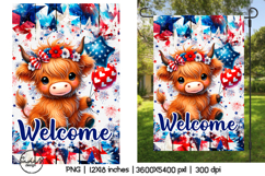 4th of july garden flag, Patriotic highland cow png Product Image 1
