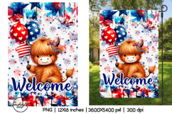 4th of july garden flag, Patriotic highland cow png Product Image 1
