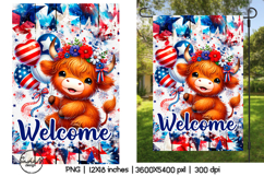 4th of july garden flag, Patriotic highland cow png Product Image 1