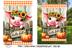Cute pig Hello fall garden flag sublimation designs Product Image 1