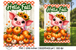 Cute pig Hello fall garden flag sublimation designs Product Image 1