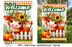 Welcome garden flags sublimation designs, Cute cow png Product Image 1