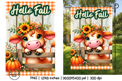 Cute cow Hello fall garden flag sublimation designs Product Image 1