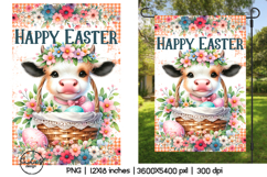 Easter cow, Happy Easter, Easter garden flag sublimation Product Image 1