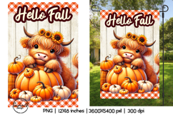 Highland cow Hello fall garden flag sublimation designs Product Image 1