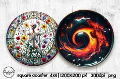 Skeleton round coaster png, Halloween sublimation design Product Image 1