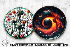 Skeleton round coaster png, Halloween sublimation design Product Image 1
