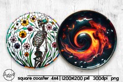 Skeleton round coaster png, Halloween sublimation design Product Image 1