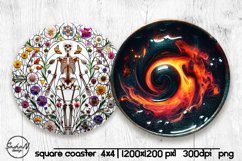 Skeleton round coaster png, Halloween sublimation design Product Image 1