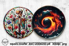 Skeleton round coaster png, Halloween sublimation design Product Image 1