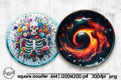 Skeleton round coaster png, Halloween sublimation design Product Image 1