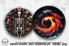 Skeleton round coaster png, Halloween sublimation design Product Image 1