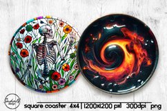 Skeleton round coaster png, Halloween sublimation design Product Image 1