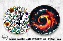 Skeleton round coaster png, Halloween sublimation design Product Image 1
