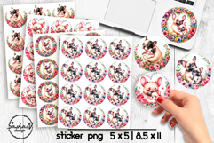 Cute french bulldog sticker, Mother&#039;s day png, Floral animal Product Image 1