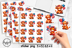 Cute 4th of July Animal stickers, Highland cow stickers Product Image 1
