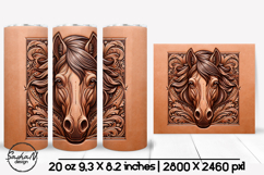 Horse tumbler, 3d animal tumbler wrap, Tooled leather png Product Image 1