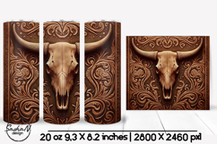 Cow skull tumbler, 3d animal tumbler wrap, Tooled leather Product Image 1