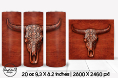 Cow skull tumbler, 3d animal tumbler wrap, Tooled leather Product Image 1