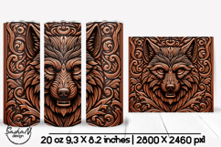 Wolf tumbler wrap, 3d animal tumbler wrap, Tooled leather Product Image 1