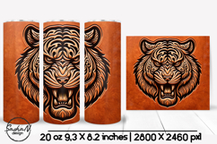 Tiger tumbler, 3d animal tumbler wrap, Tooled leather Product Image 1